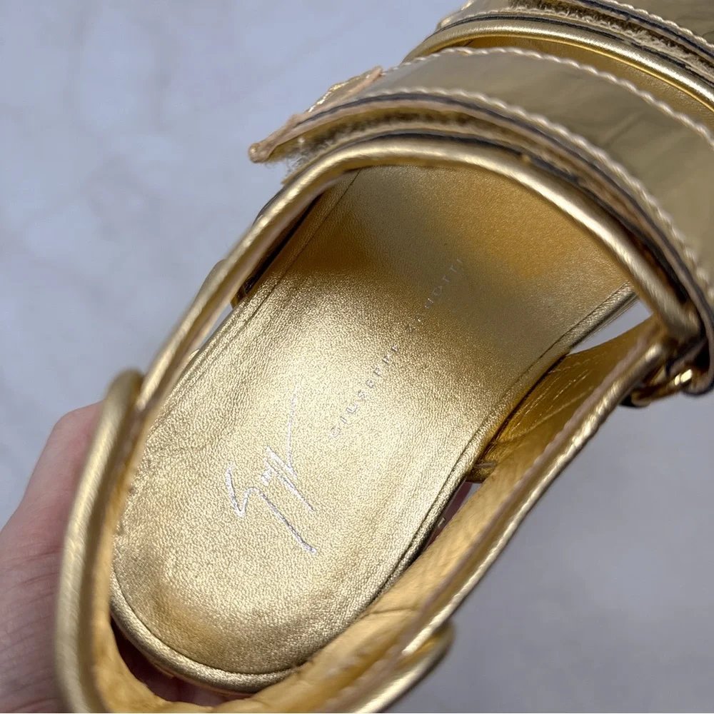 NEW Giuseppe Zanotti Blabber Gummy Chrome Gold Leather Platform Dad Sandals 36